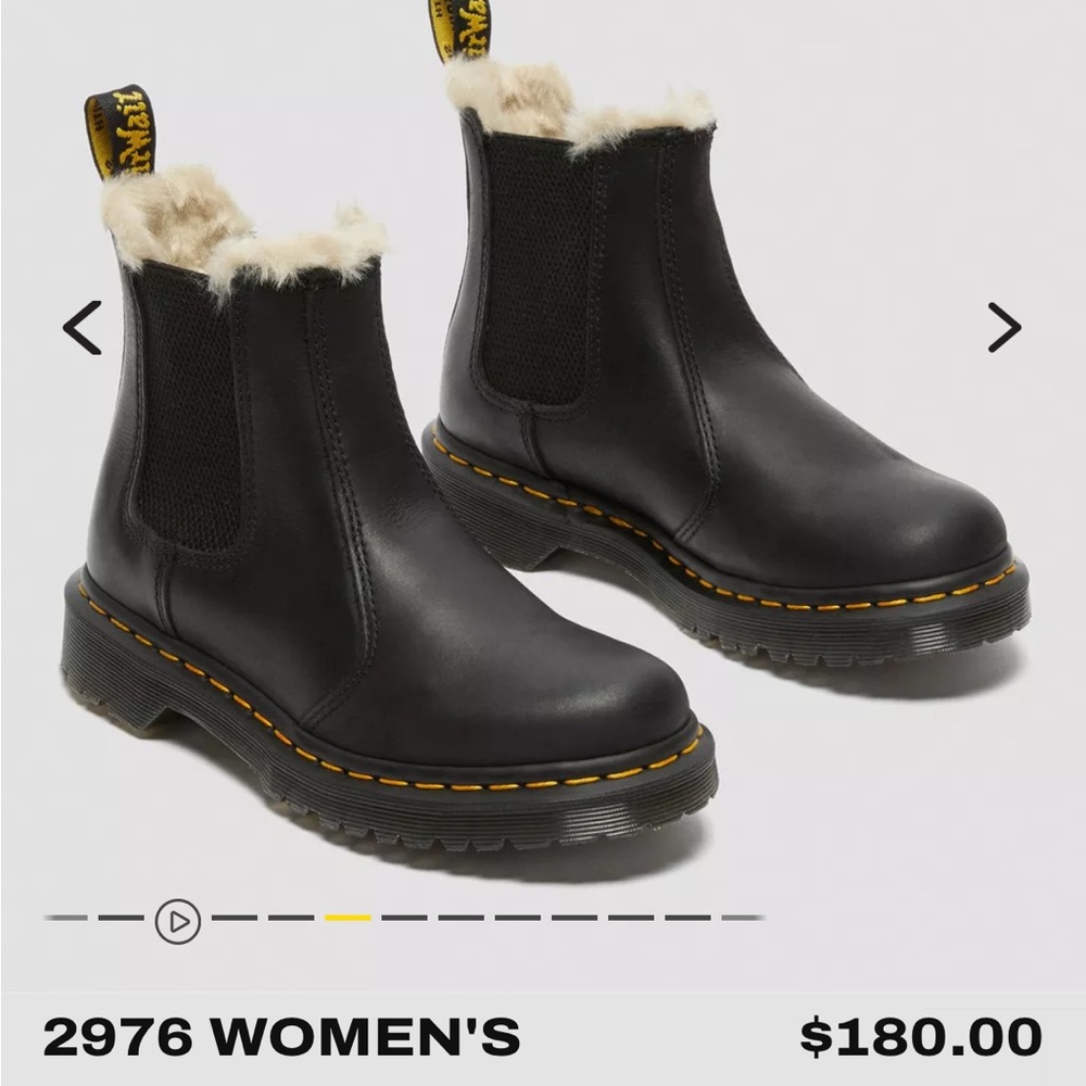 Dr. Martens 2976 Women’s Black Faux Fur Lined Chelsea Boots, Size 7